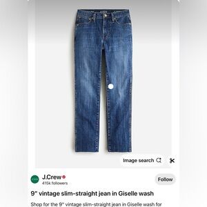 J. Crew 9” vintage slim straight jean in Giselle wash
